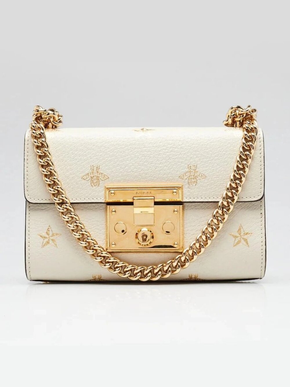 Gucci White Leather Star/Bee Small Padlock Crossbody Bag